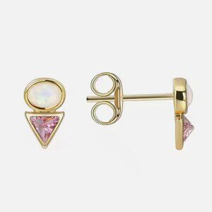 Tiny Stud Earrings Opal and Pink CZ Triangle Opal & Crystal Dainty Studs PRETTY